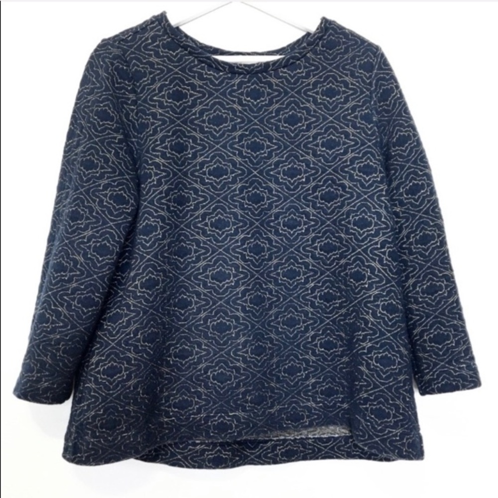 Loft Metallic Detail Hi-Low Textured Navy Casual Career  Blouse M